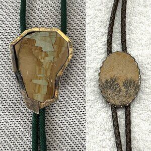 2 bolo ties, vintage, jasper, 925 sterling silver